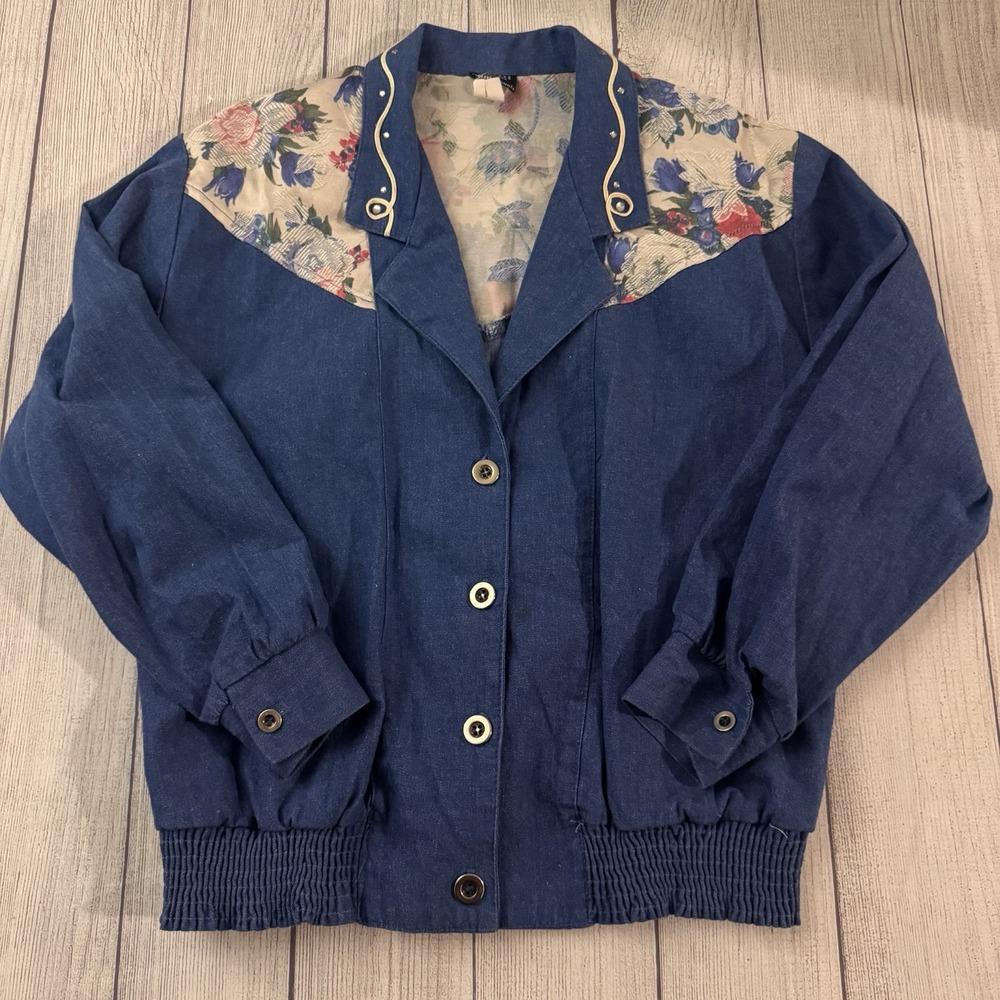 Vintage Lori of California Denim Jacket Small Floral Western Yoke Blue USA Y2K